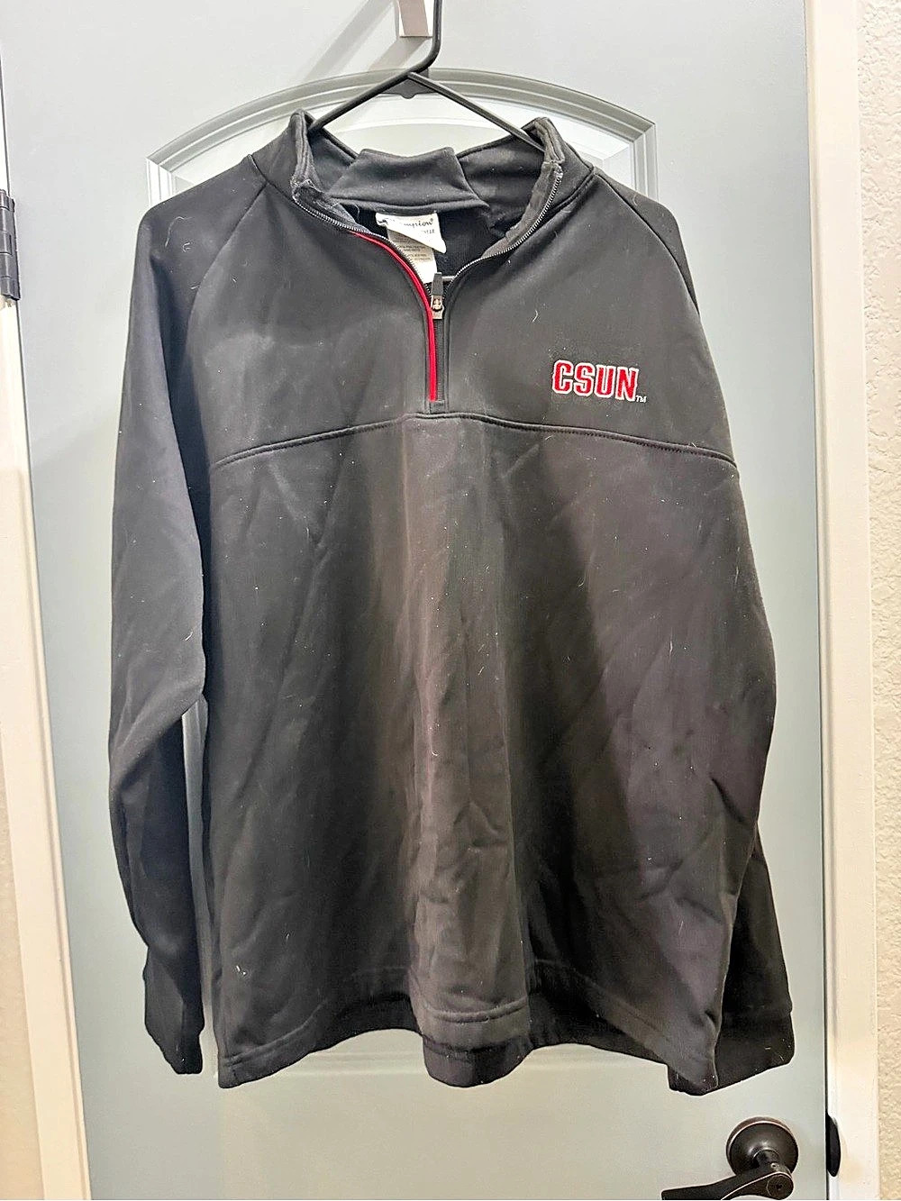 Champion CSUN Quarter Zip Fleece Pullover Black & Red Size Large